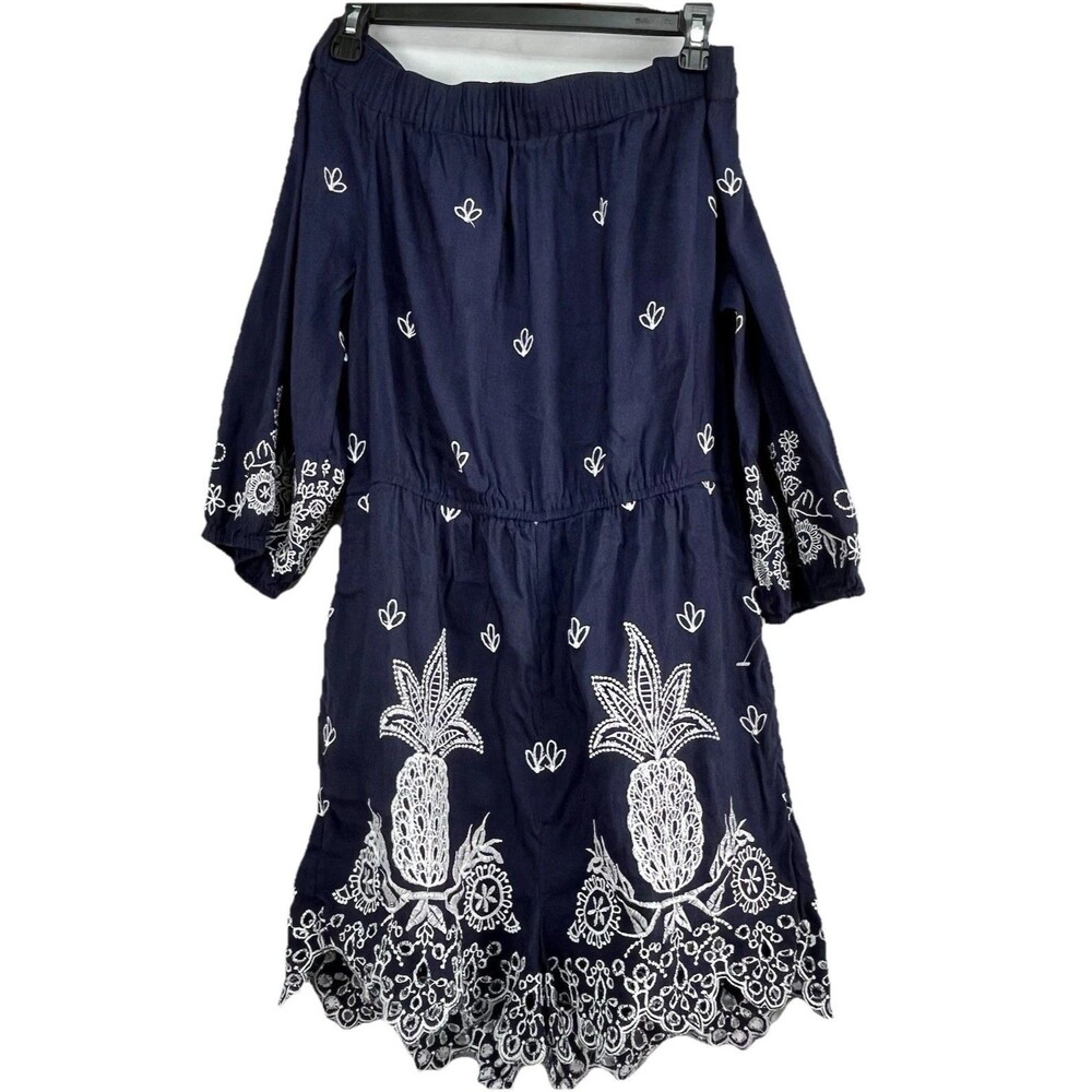 Farm Rio Anthropologie Linen Blend Pineapple Embroidered jumpsuit S - Picture 2 of 15